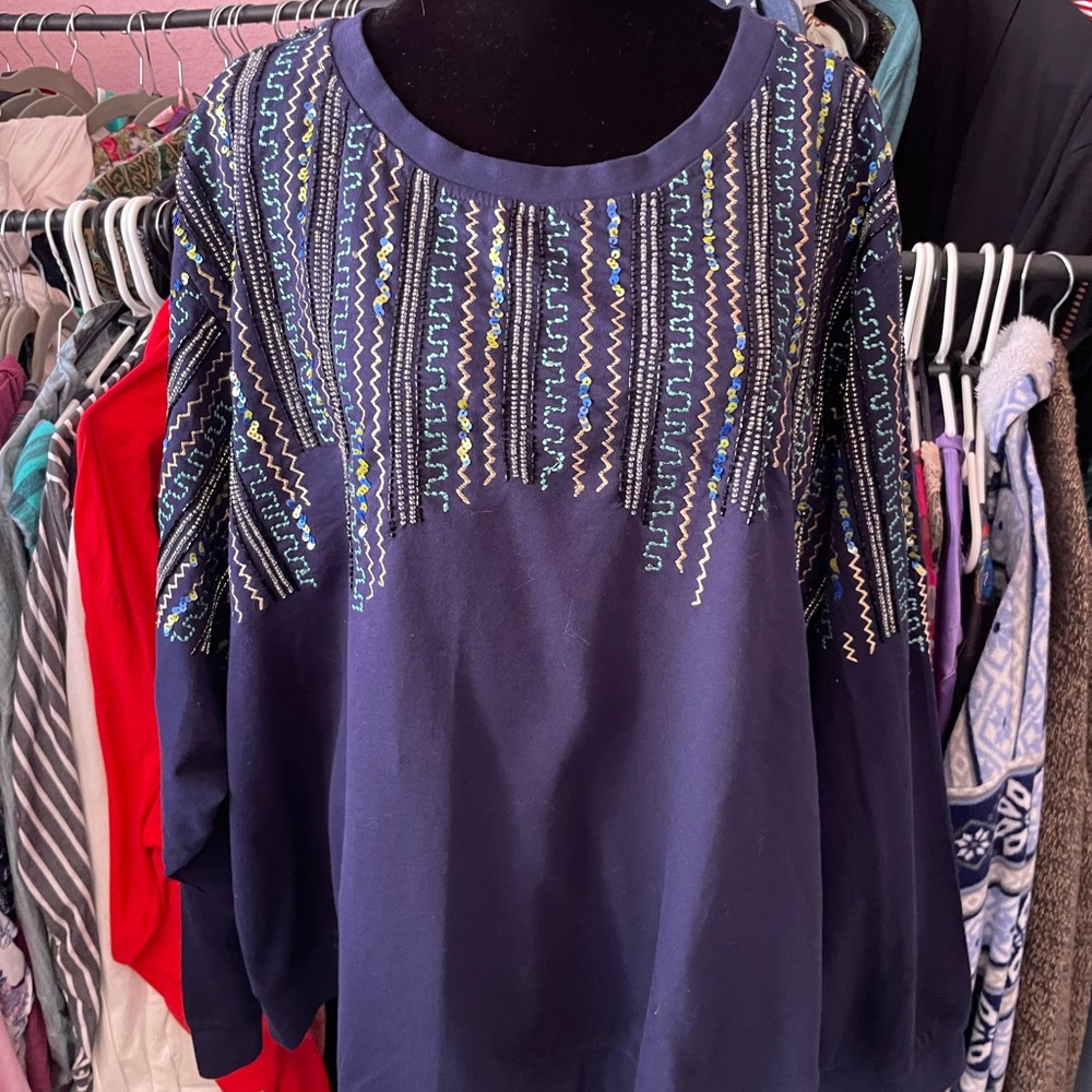 Stylish Navy Embroidered Women's Blouse